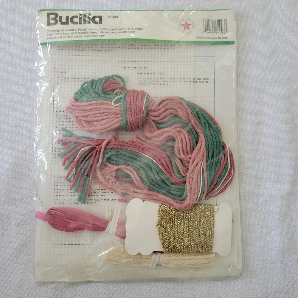 Bucilla Plastic Canvas Kit Pink Victorian Lace Ornaments 61093 Set of 6 Grandma